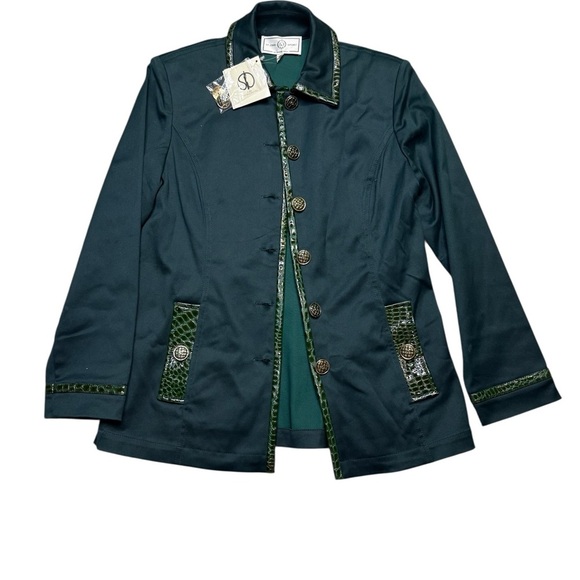 St. John Jackets & Blazers - ✨ St. John Sport Green Vinyl Trim Blazer Jacket Women’s Size P 2 NWT ✨